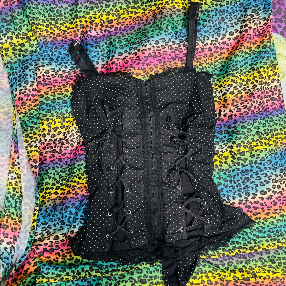 Tripp Corset Top Lacey Sexy Pinup bows sz L NWOTs Polkadot tank Cami Vintage
